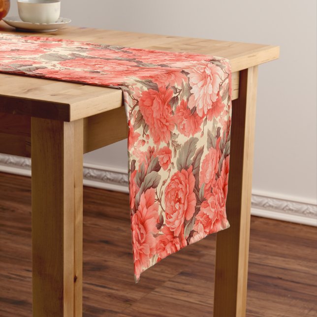 Shabby chic coral flowers short table runner (In Situ)
