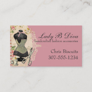 Shabby chic corset scissors sewing seamstress business card