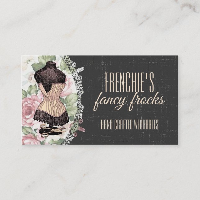 Shabby chic corset scissors sewing seamstress business card (Front)
