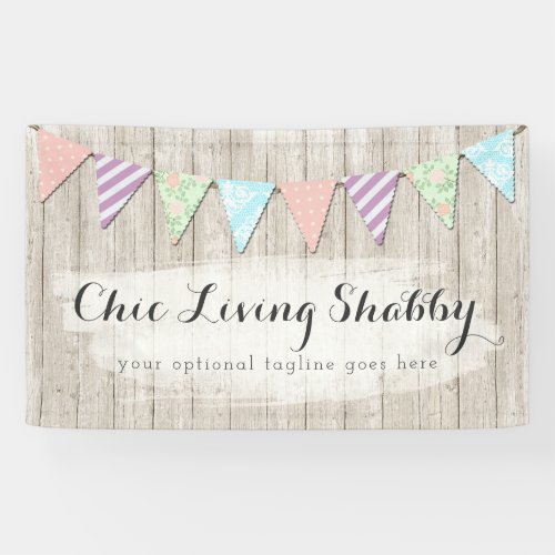 Shabby Chic Country Bunting on Rustic Painted Wood Banner