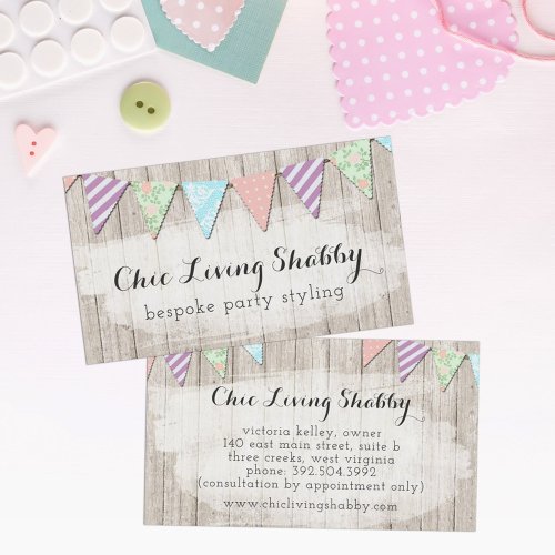 Shabby Chic Country Bunting on Rustic Painted Wood Business Card