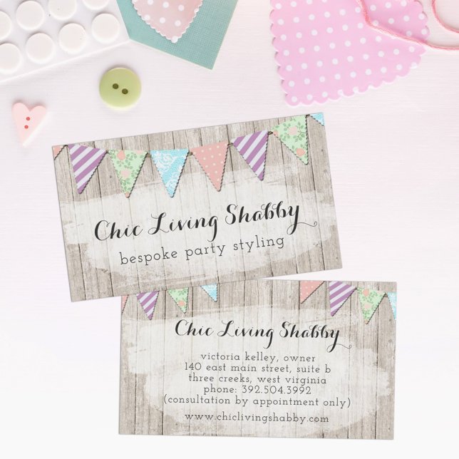 Shabby Chic Country Bunting on Rustic Painted Wood Business Card (Creator Uploaded)