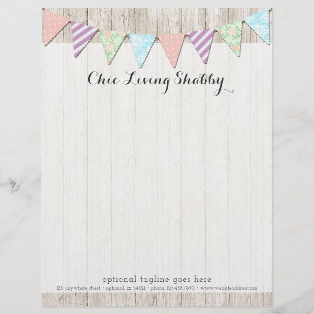 Shabby Chic Country Bunting on Rustic Painted Wood Letterhead (Front)