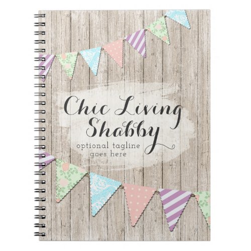 Shabby Chic Country Bunting on Rustic Painted Wood Notebook