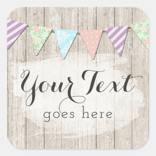 Shabby Chic Country Bunting on Rustic Painted Wood Square Sticker