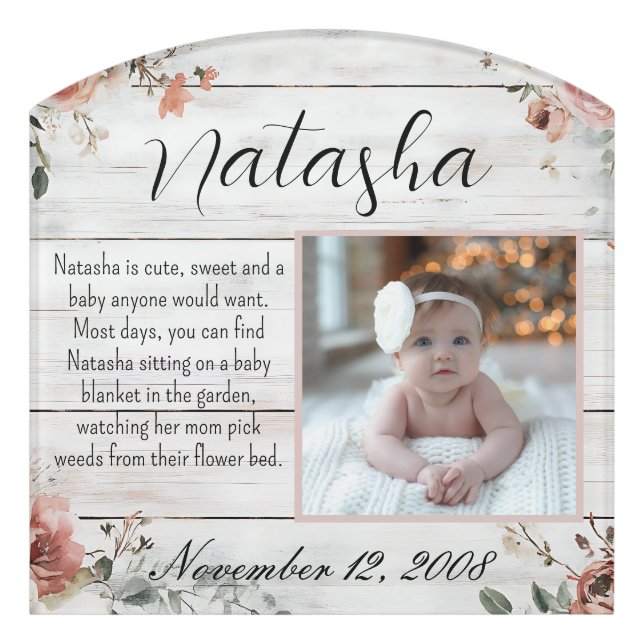 Shabby Chic Country Watercolour Flowers Baby Birth Door Sign (Contour Front)