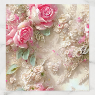 Shabby Chic Cream Ivory and Pink Flowers Pattern P Envelope Liner