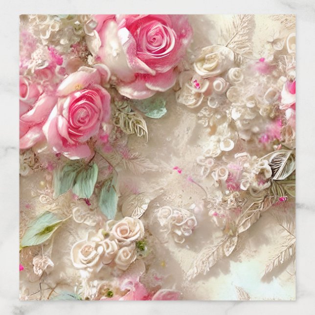 Shabby Chic Cream Ivory and Pink Flowers Pattern P Envelope Liner (Design)