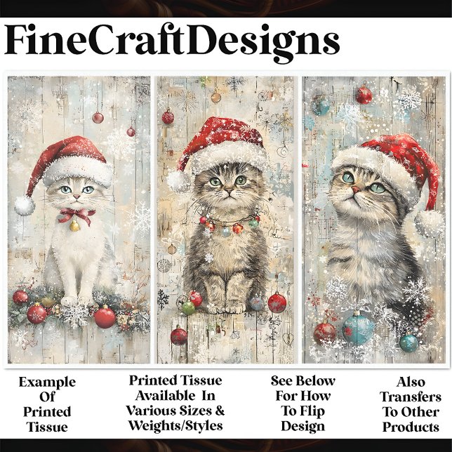 Shabby Chic Cute Xmas Cats Kittens AM5 Decoupage Tissue Paper (Creator Uploaded)