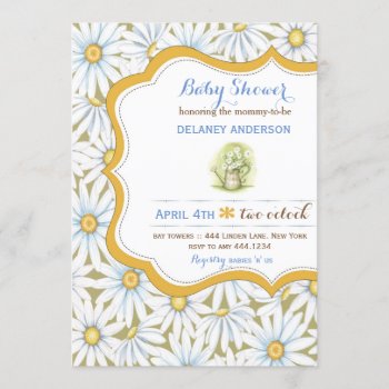 Shabby Chic Daisy Floral Baby Shower Invitation by ThreeFoursDesign at Zazzle