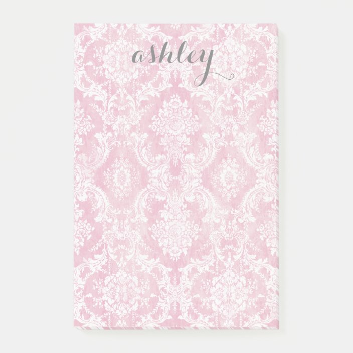 Shabby Chic Damask Pattern Pastel Pink Gray Name Post It Notes Zazzle Com French gray and pink damask fabric | carousel designs. zazzle