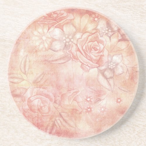 Shabby Chic Decor Pink  Peach Floral Decoupage Coaster