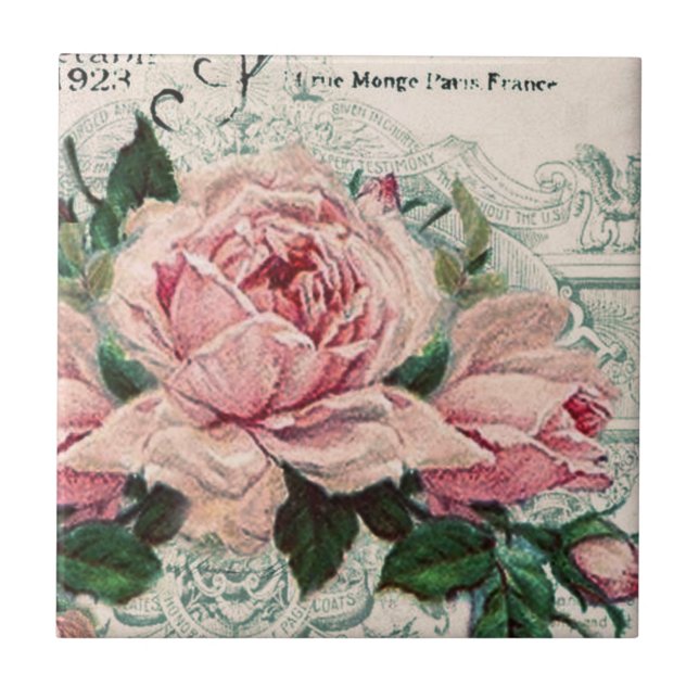 shabby chic, decoupage, victorian, french chic, pa ceramic tile (Front)
