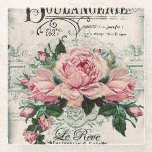 shabby chic, decoupage, victorian, french chic, pa glass coaster
