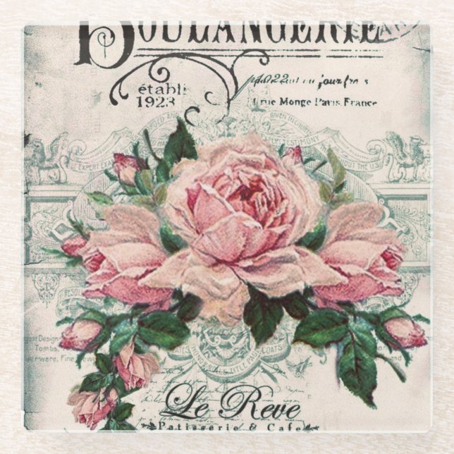 shabby chic, decoupage, victorian, french chic, pa glass coaster (Front)