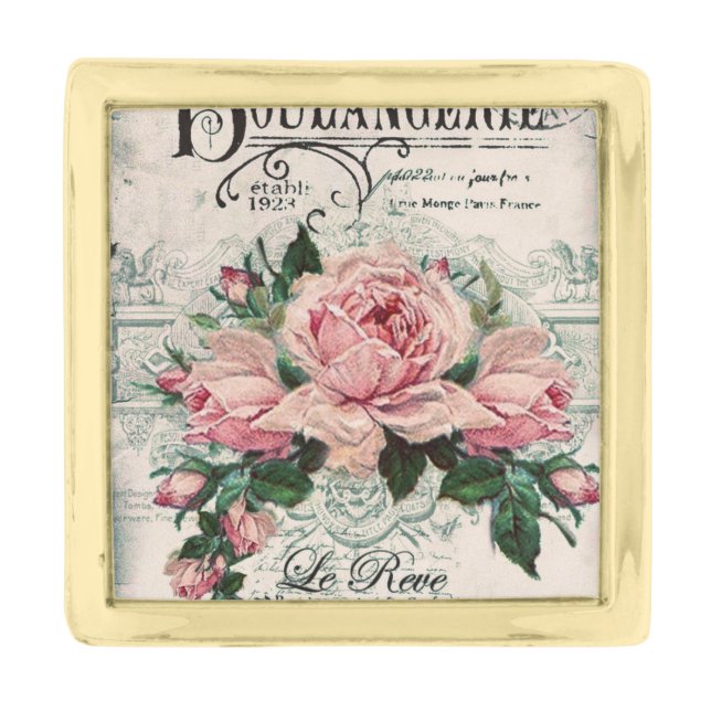 shabby chic, decoupage, victorian, french chic, pa gold finish lapel pin (Front)