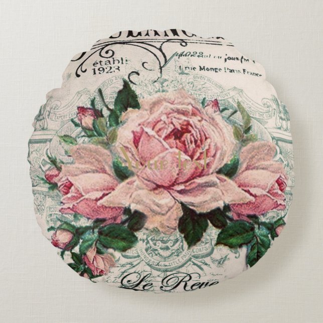 shabby chic, decoupage, victorian, french chic, pa round pillow (Front)