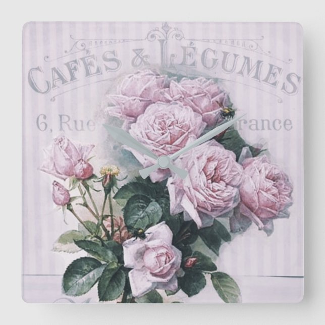 shabby chic, decoupage, victorian, french chic, pa square wall clock (Front)