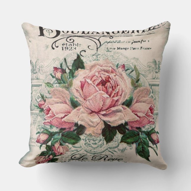 shabby chic, decoupage, victorian, french chic, pa throw pillow (Front)
