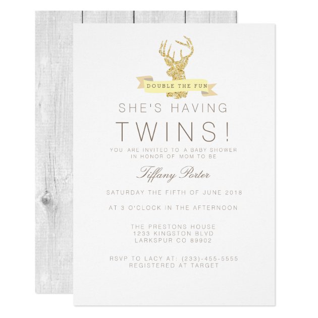 Shabby Chic Deer Twins Baby Shower Invitation