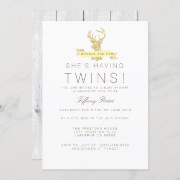 Shabby Chic Deer Twins Baby Shower Invitation by RedefinedDesigns at Zazzle