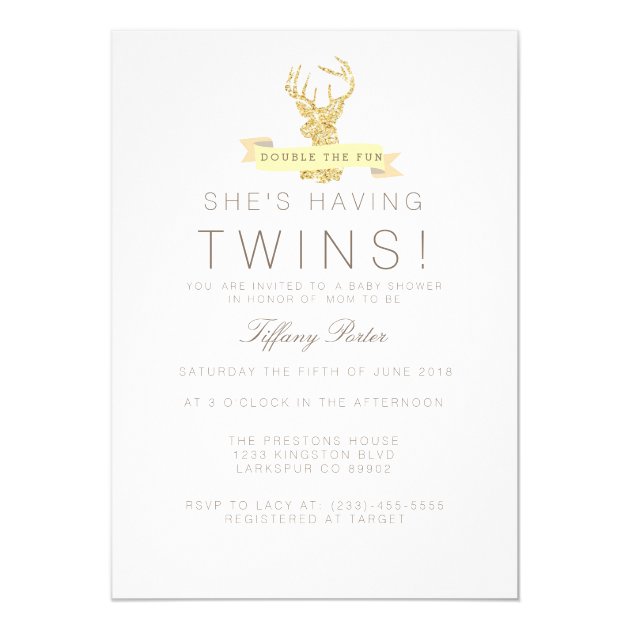 Shabby Chic Deer Twins Baby Shower Invitation