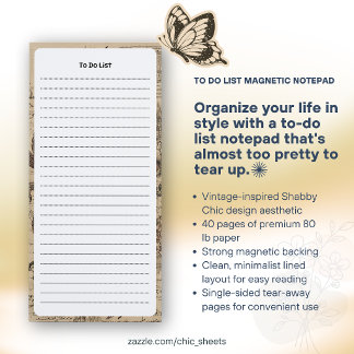 Shabby Chic Design Lined ToDo List Magnetic Notepad