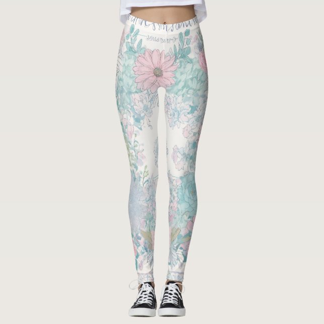 shabby chic dreamy mist pastel colors junk journal leggings (Front)