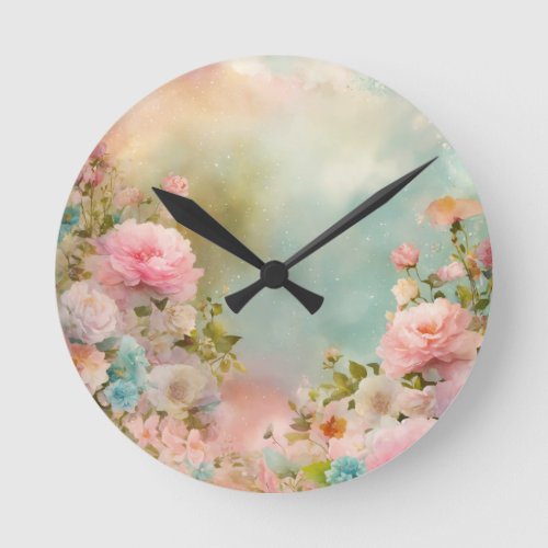 Shabby chic dreamy pastel colours round wall clock