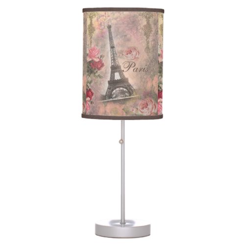 Shabby Chic Eiffel Tower and Roses Collage Table Lamp