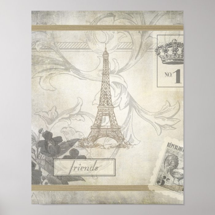 Shabby Chic Eiffel Tower Collage Print