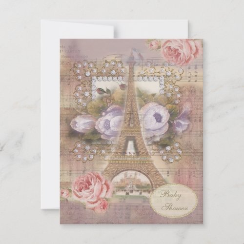 Shabby Chic Eiffel Tower Floral Baby Shower Invitation