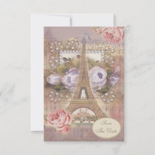 Shabby Chic Eiffel Tower Floral Save the Date Invitation