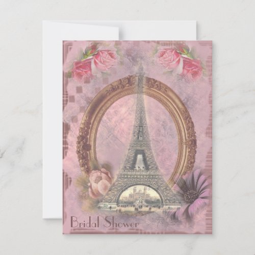 Shabby Chic Eiffel Tower Pink Floral Bridal Shower Invitation