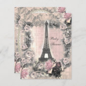 Shabby Chic Eiffel Tower & Roses Baby Shower Invitation (Front/Back)