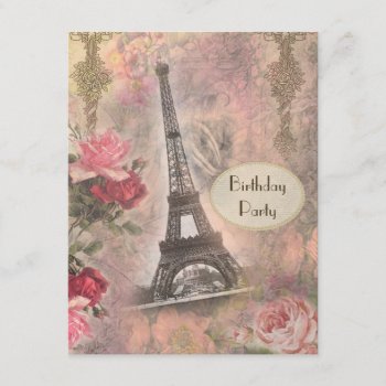 Shabby Chic Eiffel Tower & Roses Birthday Party Invitation by AJ_Graphics at Zazzle
