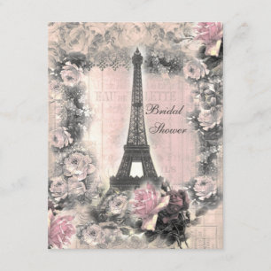 Shabby Chic Eiffel Tower & Roses Bridal Shower Invitation