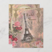 Shabby Chic Eiffel Tower & Roses Bridal Shower Invitation (Front/Back)