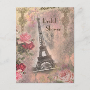 Shabby Chic Eiffel Tower & Roses Bridal Shower Invitation