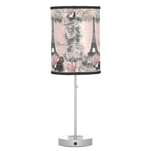 Shabby Chic Eiffel Tower & Roses in Pink & Black Table Lamp (Back)