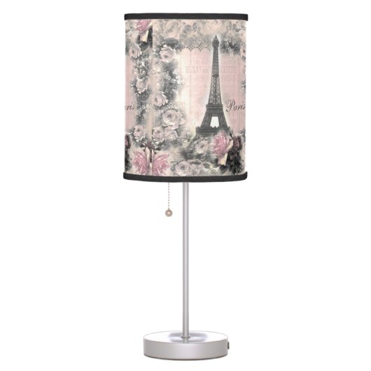 Shabby Chic Eiffel Tower & Roses in Pink & Black Table Lamp (Right)