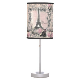 Shabby Chic Eiffel Tower &amp; Roses in Pink &amp; Black Table Lamp