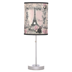 Shabby Chic Eiffel Tower & Roses in Pink & Black Table Lamp
