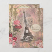 Shabby Chic Eiffel Tower & Roses Quinceanera Invitation (Front/Back)