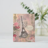 Shabby Chic Eiffel Tower & Roses Quinceanera Invitation (Standing Front)