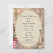 Shabby Chic Eiffel Tower & Roses Quinceanera Invitation (Back)