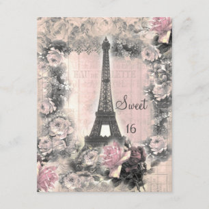 Shabby Chic Eiffel Tower & Roses Sweet 16 Invitation