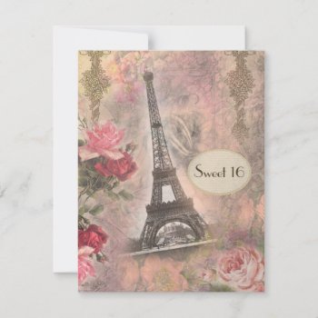 Shabby Chic Eiffel Tower & Roses Sweet 16 Invitation by AJ_Graphics at Zazzle