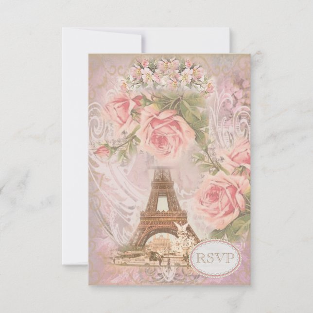 Shabby Chic Eiffel Tower RSVP Card (Front)