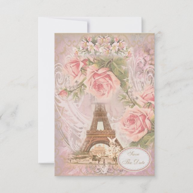 Shabby Chic Eiffel Tower Save the Date Wedding (Front)